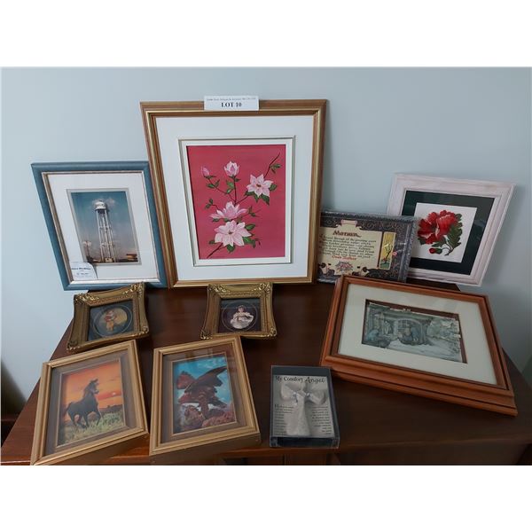 Asst framed artwork, framed petit point