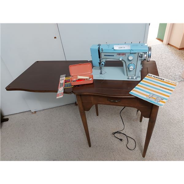 Vintage Kenmore Zig Zag sewing machine with table and accessories