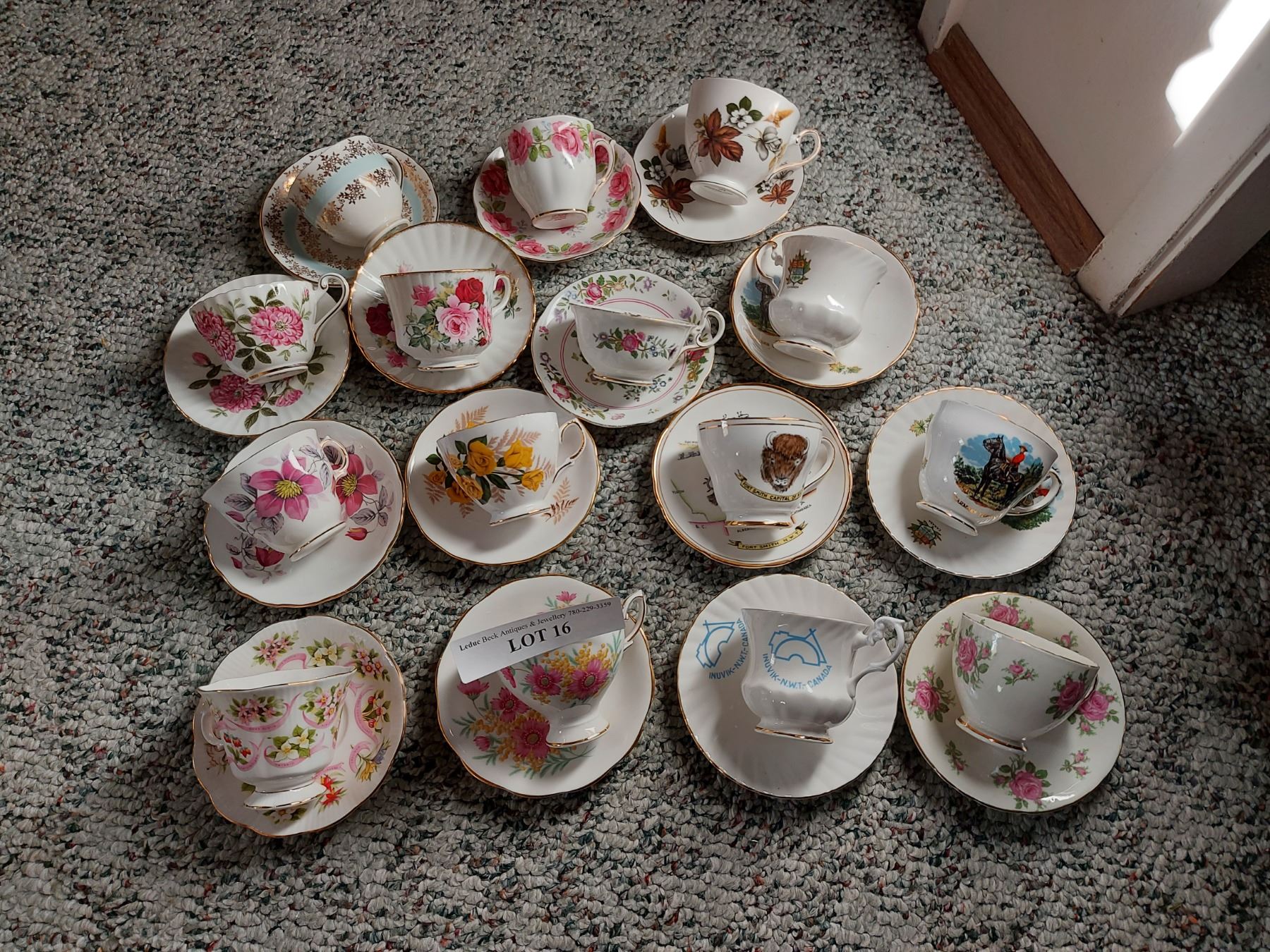 15 vintage cups & saucers, asst patterns