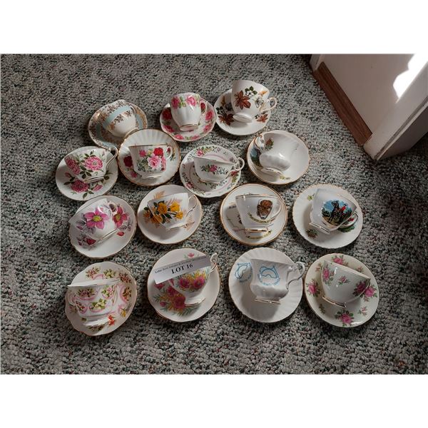 15 vintage cups & saucers, asst patterns