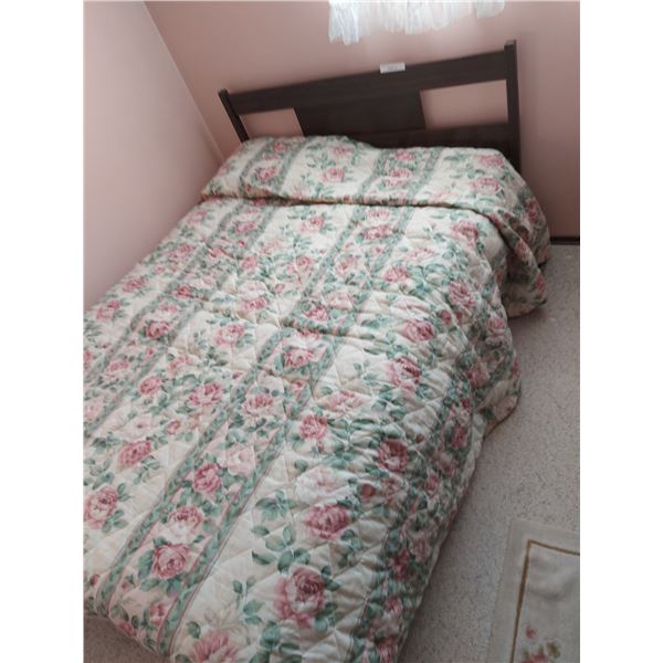 Bed frame with headboard (bedding, mattress, box spring not included), 4-drawer chest of drawers, dr