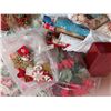 Image 3 : Asst Christmas decor incl nativity scene, stuffed figures, tins, artificial poinsettias, wrapping pa