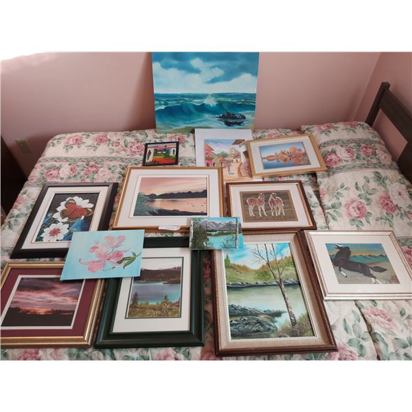 Asst framed and unframed photos and paintings