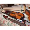 Image 2 : 3 violins (Stradivarius copies, need TLC), 2 violin cases, electric guitar (no model #)