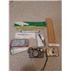 Image 1 : Rolling ruler, cribbage board, Fujifilm camera, Vivitar camera, mathematical drawing instrument set