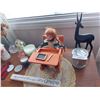 Image 2 : Candles; Anne of Green Gables figurine with desk, slate and pencil; metal antelope figurine, wall ar