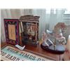 Image 6 : Candles; Anne of Green Gables figurine with desk, slate and pencil; metal antelope figurine, wall ar