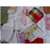 Image 2 : Asst table linens, doilies, plastic table cloths, silk tie