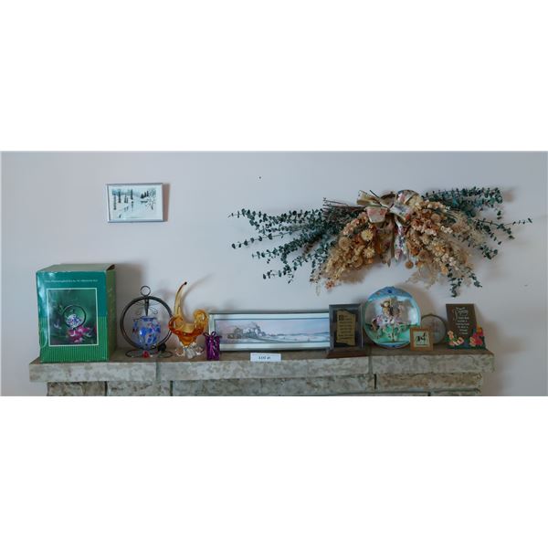 Hummingbird feeder; dried floral wall arrangement; general home décor, stunning decorative glass dis