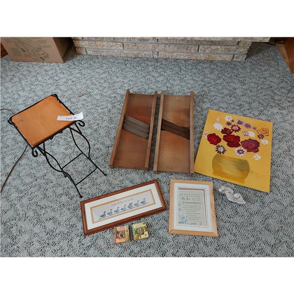 2 vintage slicers; plant stand; asst home décor; mini books