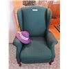 Image 1 : Vintage green upholstered wingback recliner; sunhat