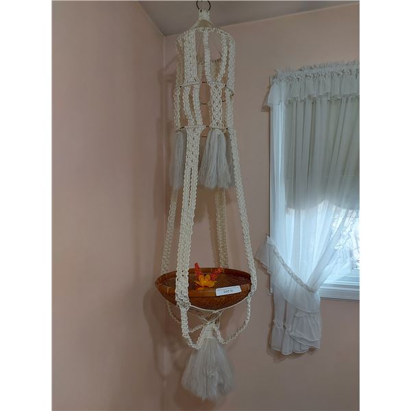 Macrame plant hanger; barn picture and kitchen; asst wall decor