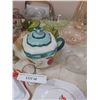 Image 4 : Glass water pitcher, covered butter dish, decorative plates, teapot, 2 salt & pepper sets, serving b