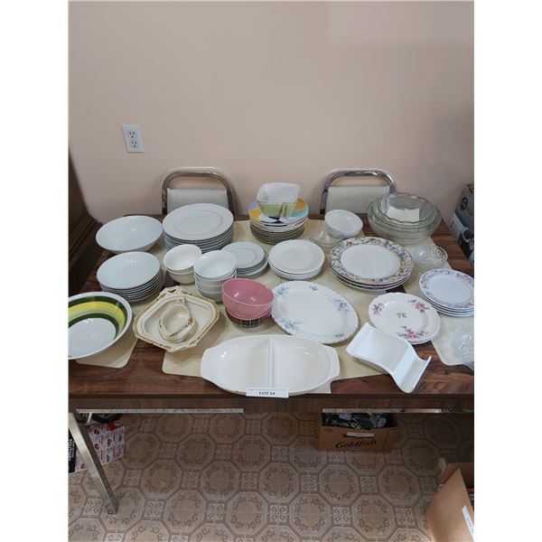 Asst plates, bowls, serving dishes, gravy boat