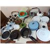 Image 1 : Huge lot of asst pots and pans, incl. cast iron, Corning Water, Pyrex; cutting board; bowls (plastic