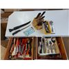 Image 1 : 2 full drawers of kitchen utensils; filleting knife, knife block with knives