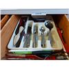 Image 3 : 2 full drawers of kitchen utensils; filleting knife, knife block with knives