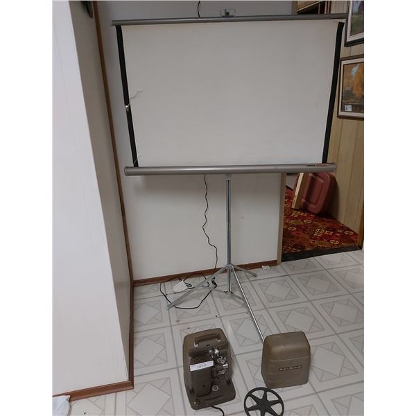 Vintage Knox Four Hundred projector screen; Bell & Howell projector