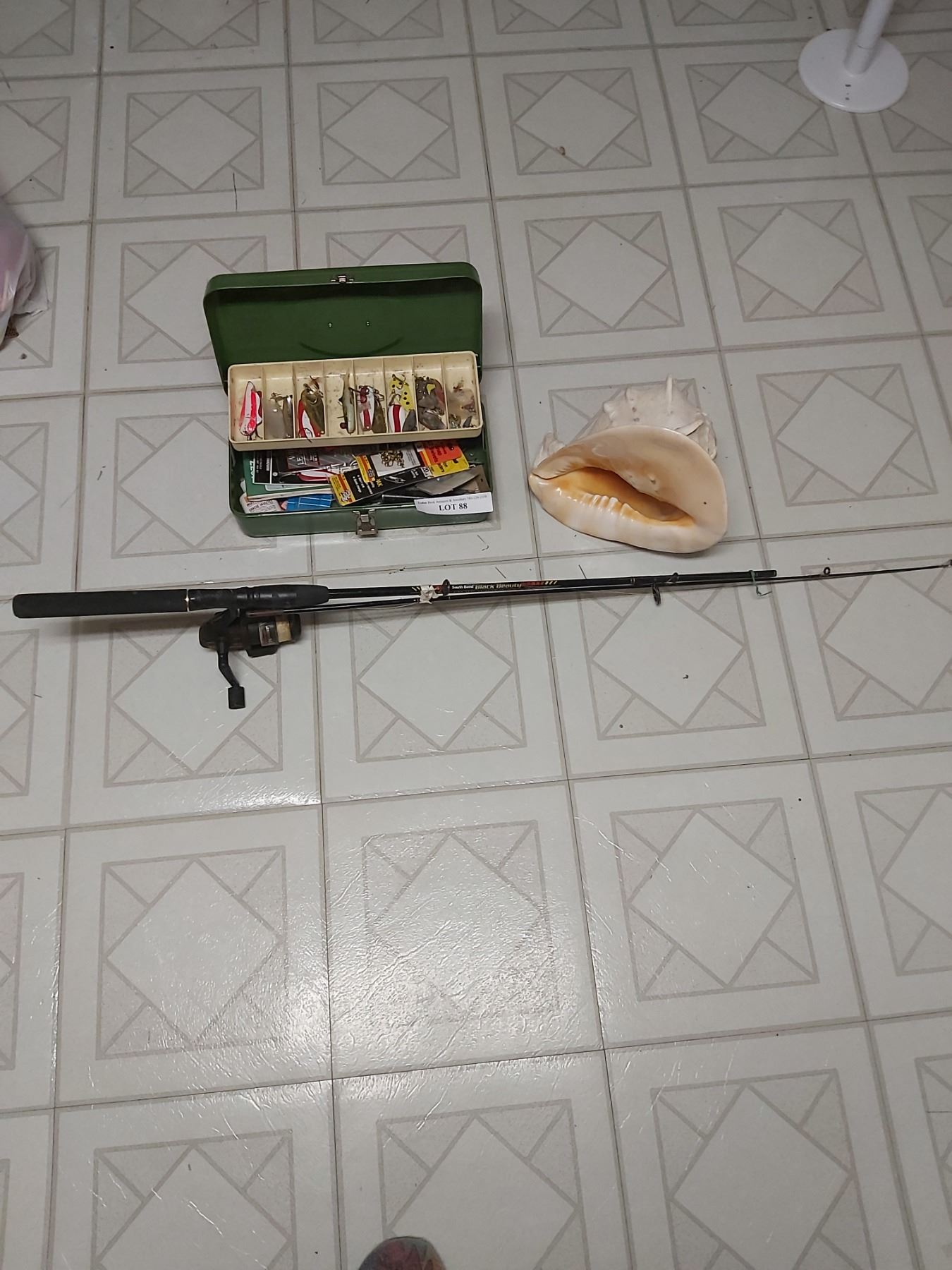 South Bend Black Beauty Fishing Rod & Reed; tackle box and large ...