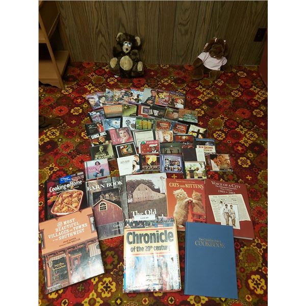 Asst books, DVDs, CDs, 2 sweet stuffed bears