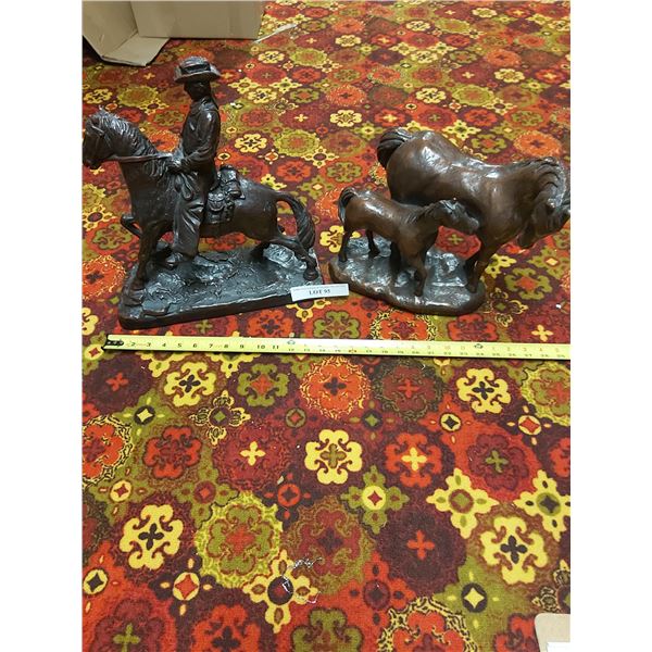 2 Bronze type statues, cowboy & more & foal