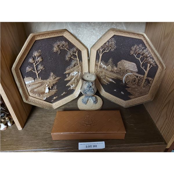 2 Girotti Sculptured art trinket box and pottery mug
