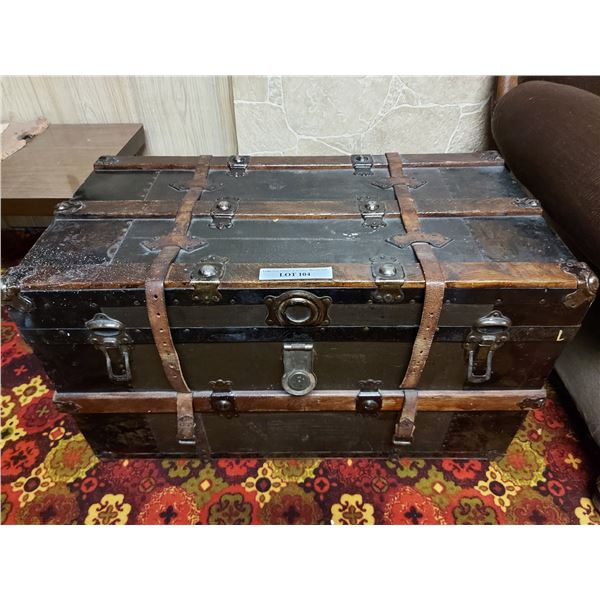 Vintage trunk with tray insert; leather straps