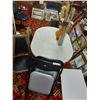 Image 1 : Outside plastic patio table; 6 chairs - asst; portable adjustable side table; 2 large vases w/dry fl