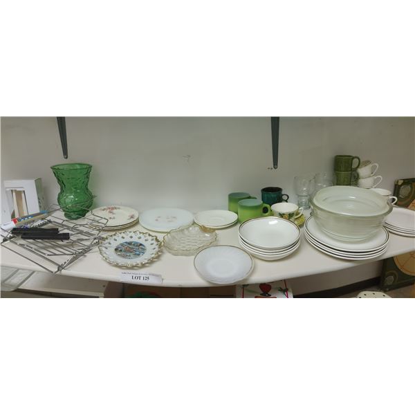 Vintage RCW Ice Cream Maker, Assorted Plates, Saucers, Bowls & Green Vase