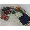 Image 1 : Vintage suitcase - Travel Gard brand; Echolac briefcase; cosmetic case; new cassette tapes; Armor pa