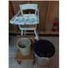 Image 1 : Large ceramic pots, metal lid; wooden child chair; vintage high chair