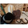 Image 3 : Wicker basket; asst hats; horseshoes; saddle hardware accessories; rope; straps with hardware