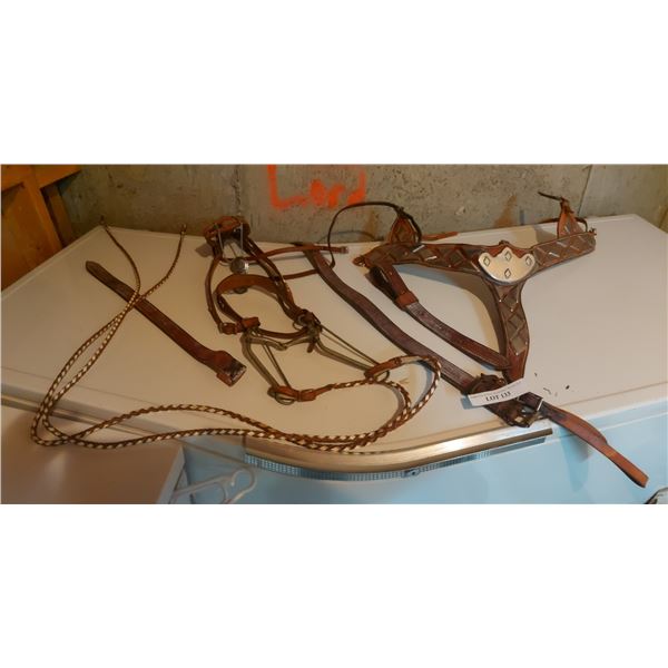 Riding accessories incl belts, rope, hardware, engraved buckles, chains