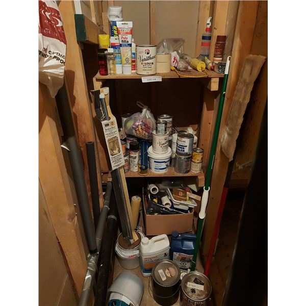 Asst paints, home finishing products and chemicals, painting tools, curtain rod