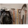 Image 2 : Asst gardening tools, hose, rakes, extension cords, shovels, dandelion picker, poop scooper, telesco