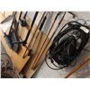 Image 5 : Asst gardening tools, hose, rakes, extension cords, shovels, dandelion picker, poop scooper, telesco