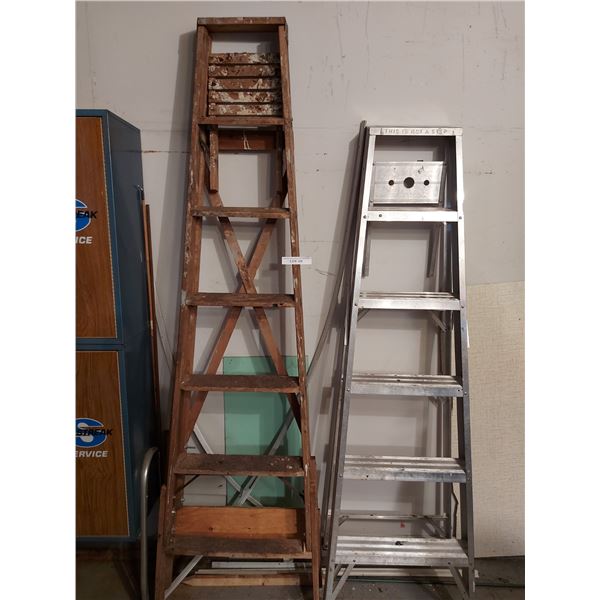 2 ladders - aluminum, wooden