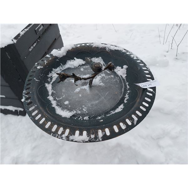 Bird bath, bird feeders, asst garden decor