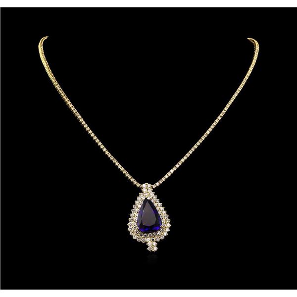 14KT Yellow Gold 23.05 ctw GIA Certified Tanzanite and Diamond Necklace