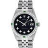 Image 2 : Rolex Mens Stainless Steel Black Diamond & Emerald Oyster Perpetual Datejust Wri