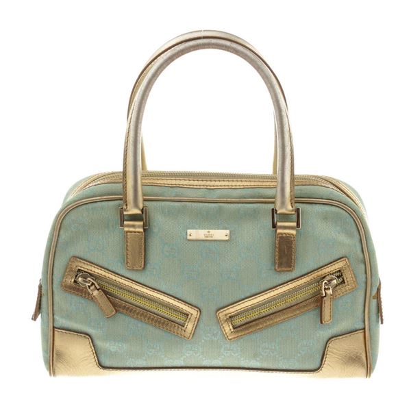 Gucci Green Leather Small Double Zip Satchel Bag