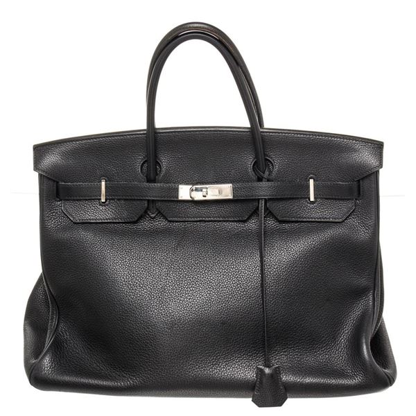 Hermes Black Leather Birkin 40cm Satchel Bag
