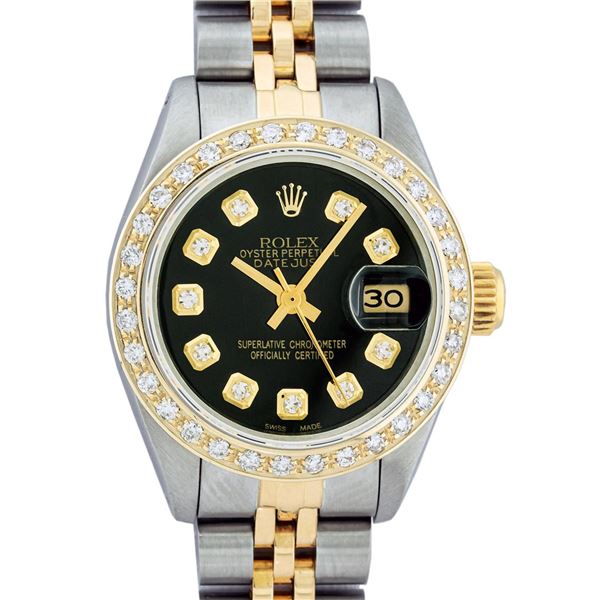 Ladies 26MM Datejust Black Diamond Oyster Perpetual 2T and SS