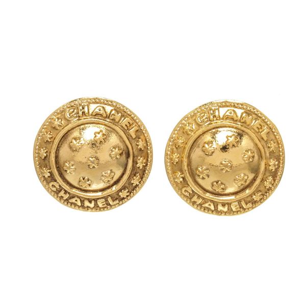 Chanel Gold Disc Logo Earrings