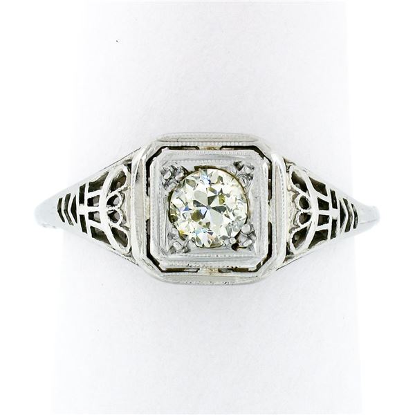 Antique Art Deco 18k Gold European Fancy Yellow Diamond Filigree Engagement Ring