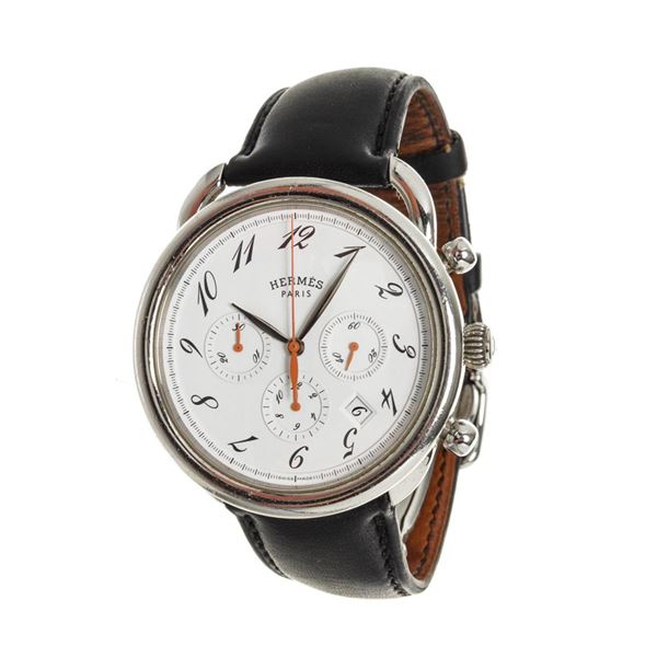 Cartier Black Leather Arceau Stainless Steel Watch