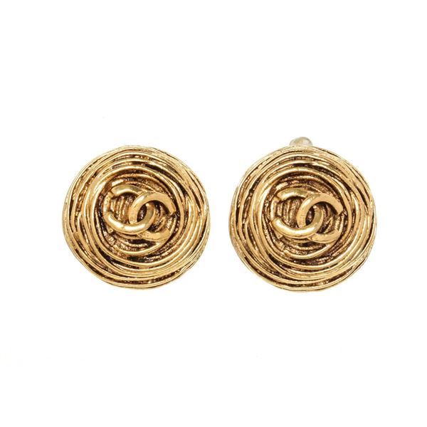 Chanel Gold Round Disc Earrings