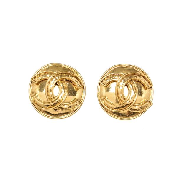 Chanel Gold Large CC Disc Earrings