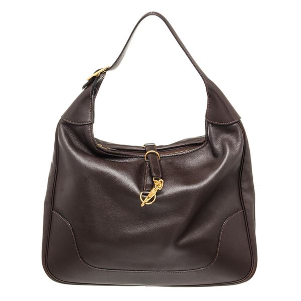 Hermes Black Leather Trim 35 Hobo Bag