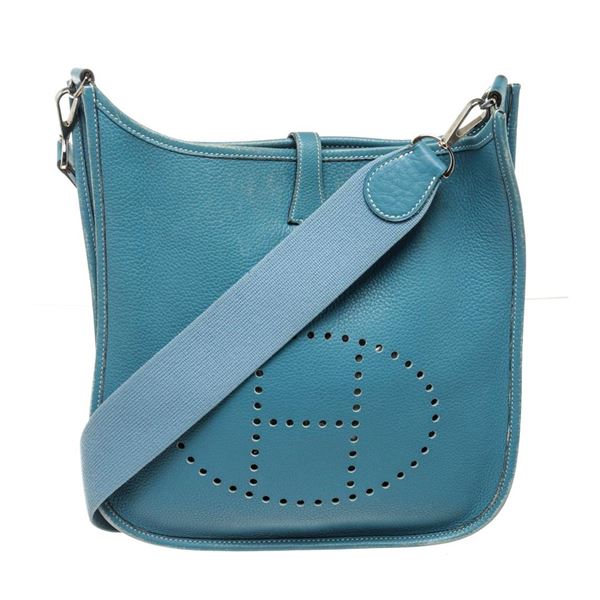 Hermes Blue Leather Evelyne 1 PM Crossbody Bag